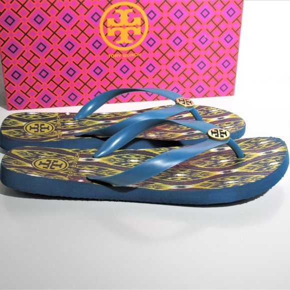 TORY BURCH Mellow Yellow / Green Flip Flops Size 7 - Picture 3 of 6